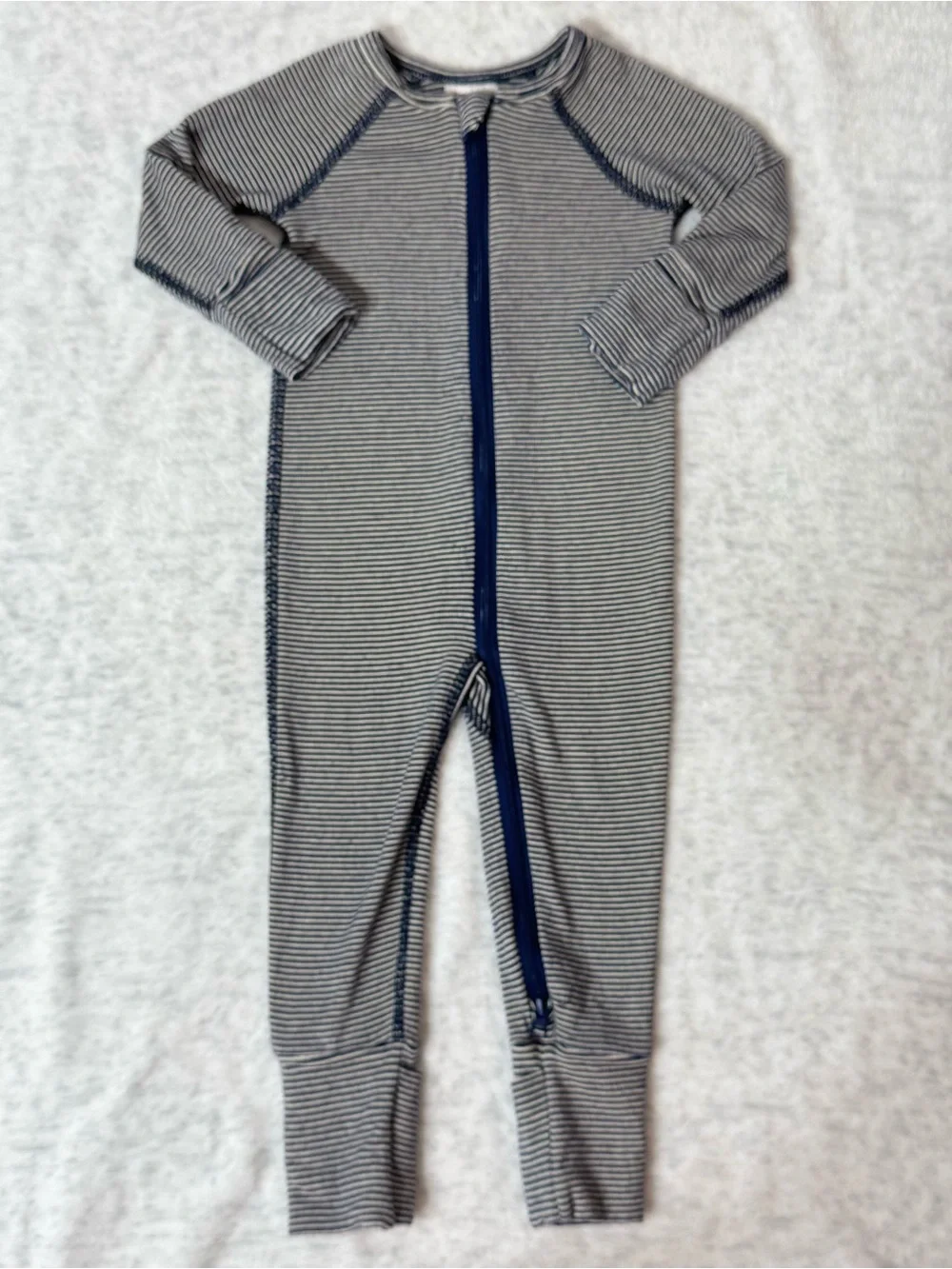 Hanna Andersson HannaSoft Navy Almond Stripe Zip Sleeper 3-6M Baby TENCEL Modal